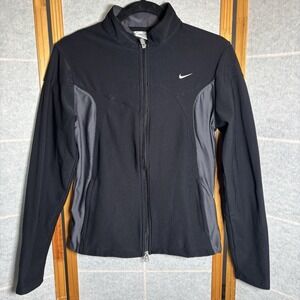 NIKE FIT DRY Size M(8-10) Women Full Zip‎ Pocket Athletic Jacket Black Slim Fit